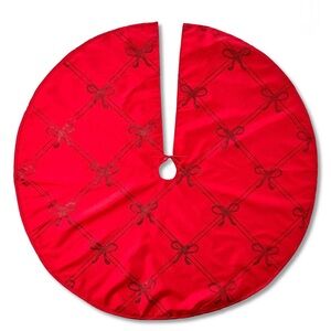 Holiday Time Red with Sparkling Bows Pattern Tree Skirt 48”